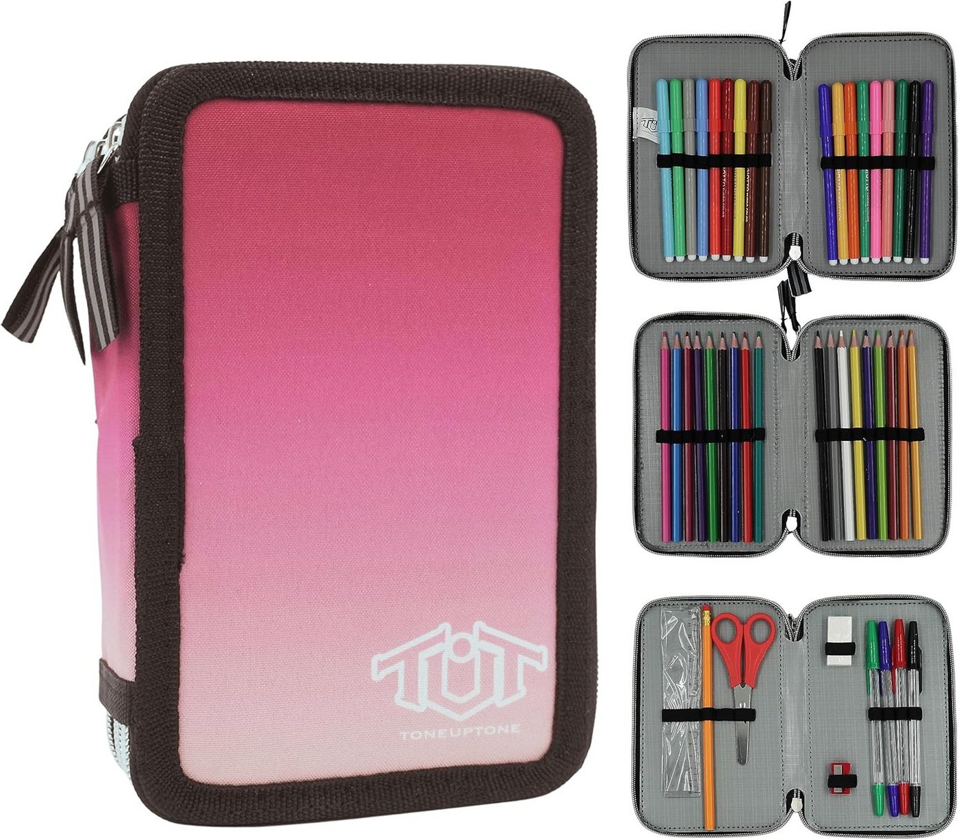 GOLDKIDS Federmäppchen Federtasche Federmappe XXL Schüleretui, (Federtasche Federpenal Schulmäppchen, 1-tlg., ToneUpTone Ombre 3 Fächer 45-teilig), gefüllt inkl Hausaufgabenheft Bild 5