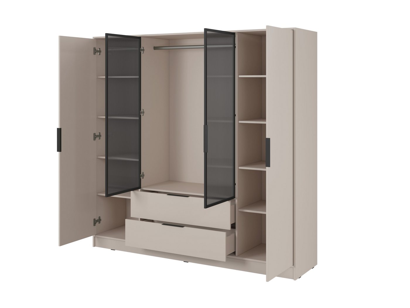 MOEBLO Drehtürenschrank SEVIA 200 (Moderner und funktionaler Schrank mit verstellbaren Regalen und Schubladen, Kleiderschrank 4-türig Schrank Garderobe Schlafzimmer mit/ohne Spiegel, mit/ohne Vitrinen - und Schubladen) (BxHxT): 206x200x51 cm Bild 3