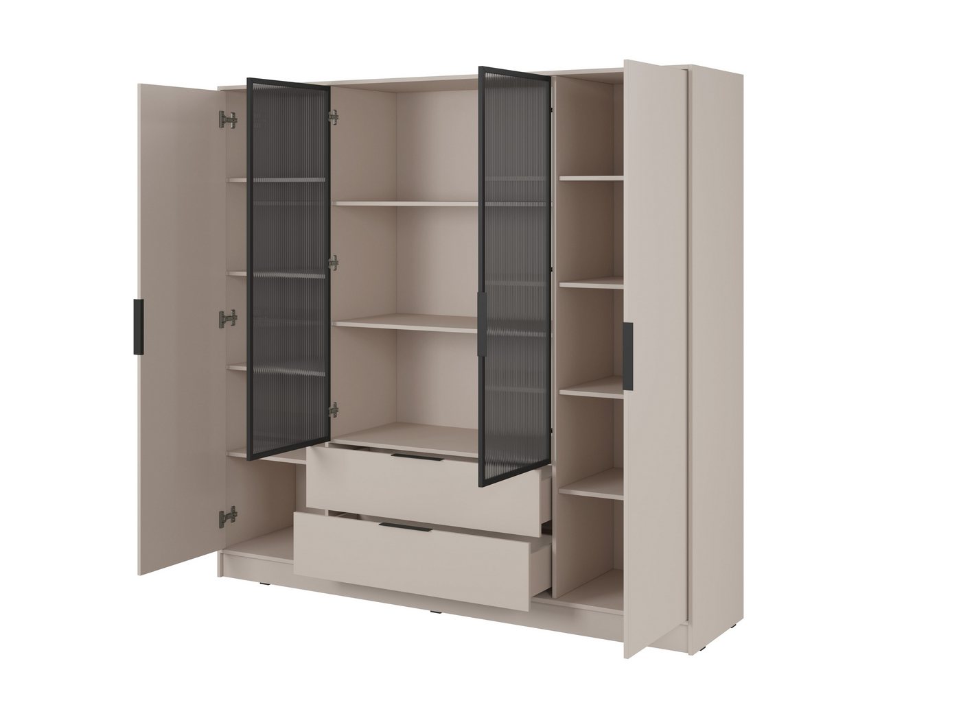 MOEBLO Drehtürenschrank SEVIA 200 (Moderner und funktionaler Schrank mit verstellbaren Regalen und Schubladen, Kleiderschrank 4-türig Schrank Garderobe Schlafzimmer mit/ohne Spiegel, mit/ohne Vitrinen - und Schubladen) (BxHxT): 206x200x51 cm Bild 4