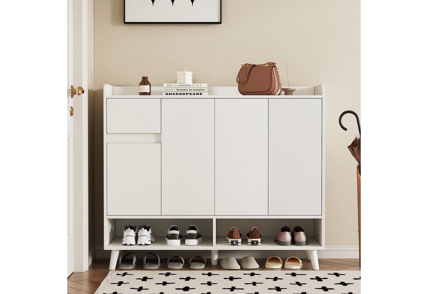 STILVORA Schuhschrank weiß Moderne Schuhkipper Sideboard für Esszimmer, Wohnzimmer, Küche (Kommode, Schuhschrank, Anrichte, 1-St., 4Türen und 1 Schubladen) mit einem verstellbaren Regal Bild 2