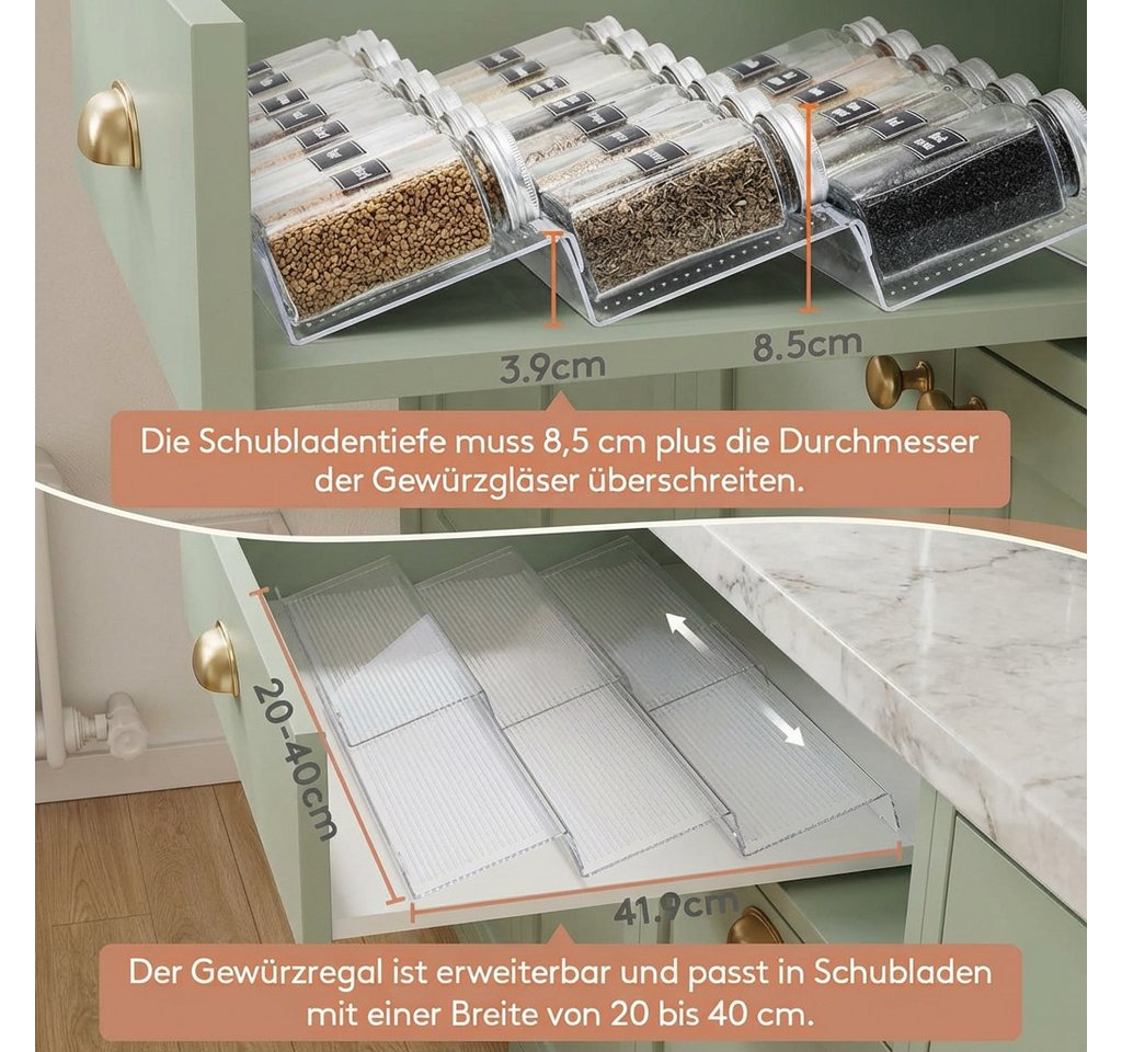 Lifewit Gewürzregal Gewürzschublade aus Kunststoff, Abnehmbarer Gewürzeinsatz für Küche. Bild 5