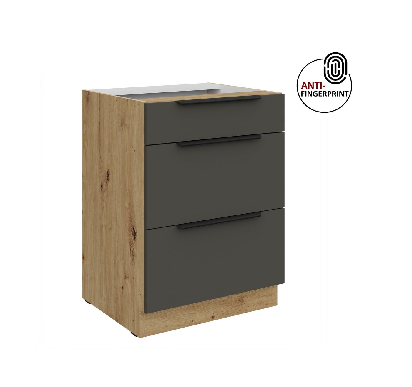 Küchen-Preisbombe Auszugsunterschrank 60 cm Küche ARIA Graphite ultra matt Anti Fingerprint Küchenzeile