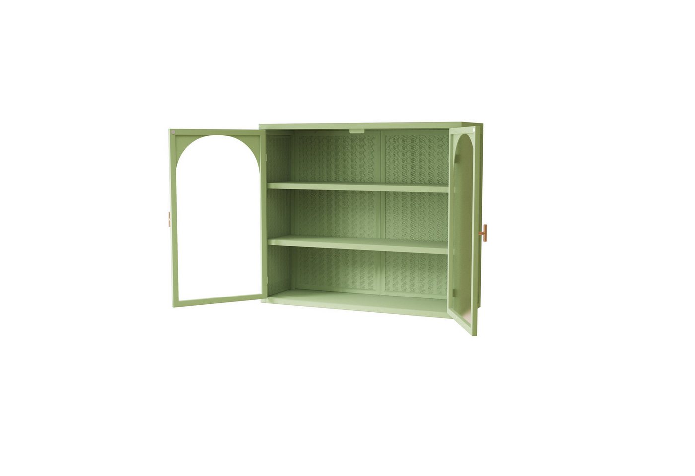 Celya Wandhängeschrank 70 cm Glas-Türen Moderner zweitüriger Wandschrank, Grün, mit dreistufigem Stauraum, mit charakteristischem Webmuster