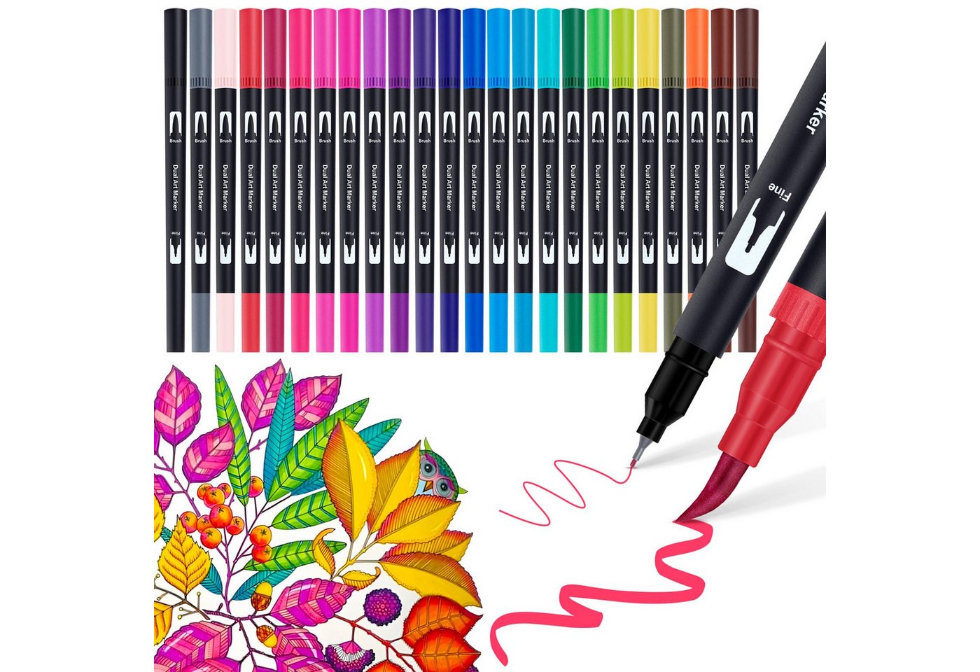 FOUORTUNATE-BEE Filzstift Doppelbürsten-Stiftset mit Wasserfarbe – 24/36/72 Farben, (24-tlg), Feinliner- & Brushpen-Set für Malbücher, Handlettering und Manga Bild 3