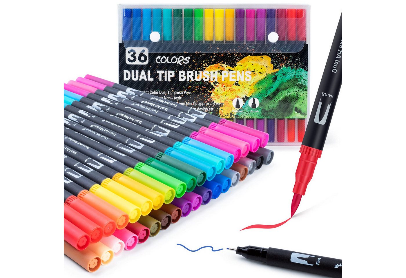 FOUORTUNATE-BEE Filzstift Doppelbürsten-Stiftset mit Wasserfarbe – 24/36/72 Farben, (36-tlg), Feinliner- & Brushpen-Set für Malbücher, Handlettering und Manga Bild 4