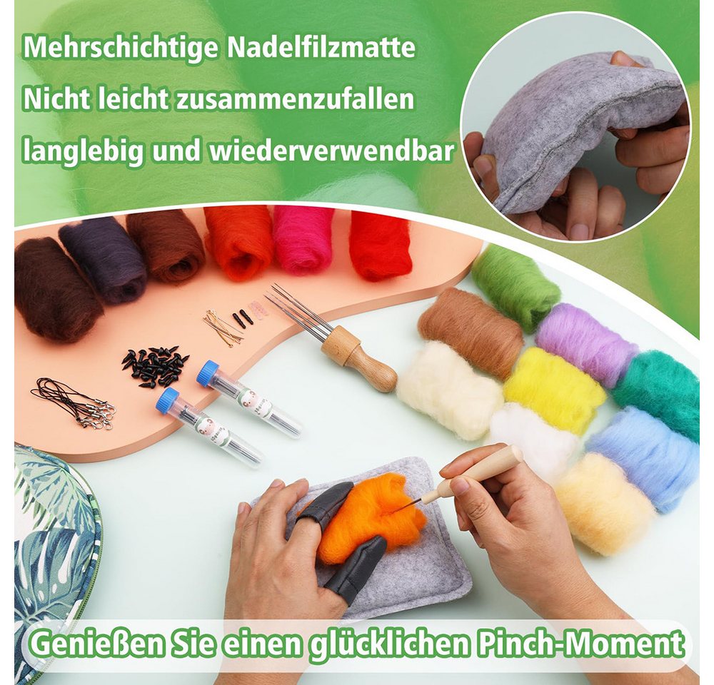 CLTYQ Kreativset 18 Farben Filzwolle, Nadel-Filz Starterset mit Filznadeln,DIY-Basteln, für Trockenfilzen,Filzwoll-Roving und Filzwerkzeug, für DIY-Basteln Bild 2