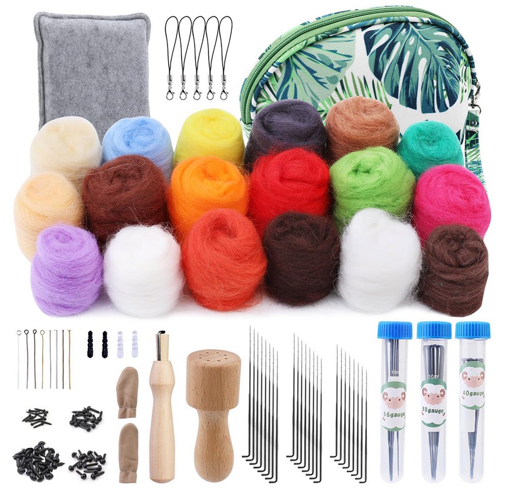 CLTYQ Kreativset 18 Farben Filzwolle, Nadel-Filz Starterset mit Filznadeln,DIY-Basteln, für Trockenfilzen,Filzwoll-Roving und Filzwerkzeug, für DIY-Basteln Bild 3