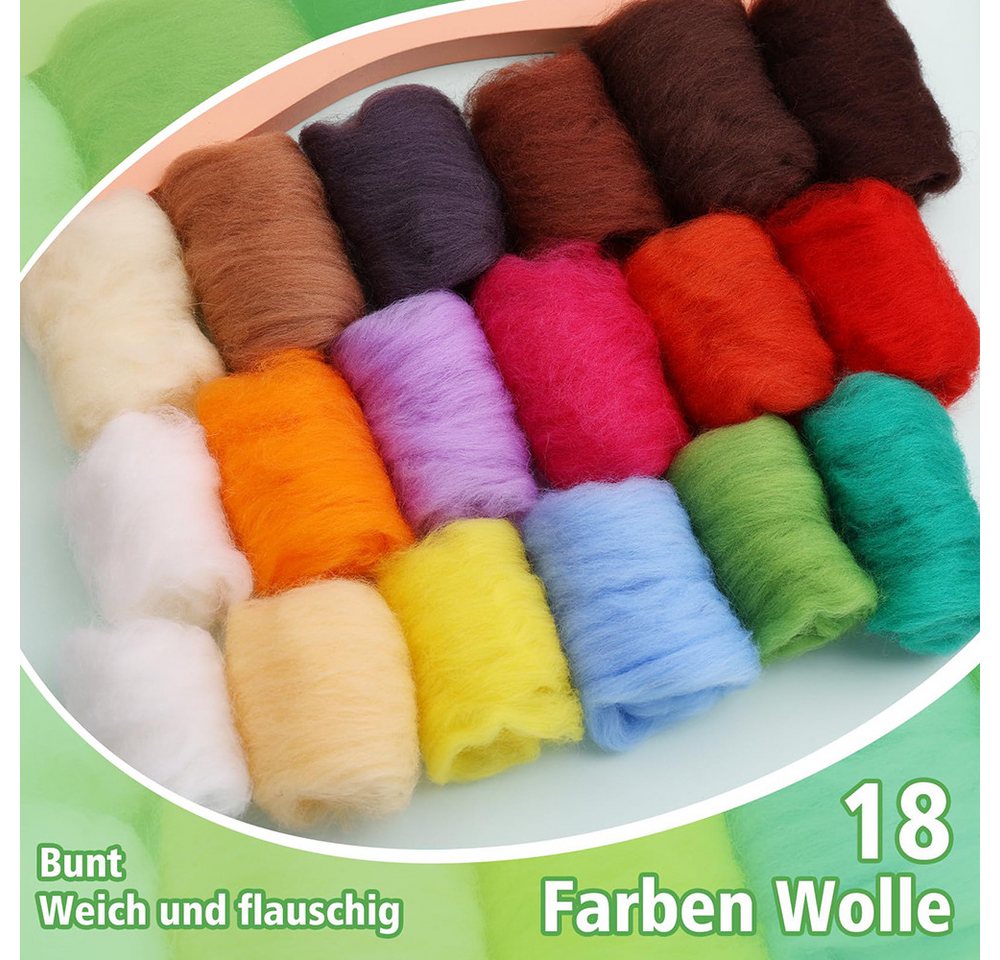 CLTYQ Kreativset 18 Farben Filzwolle, Nadel-Filz Starterset mit Filznadeln,DIY-Basteln, für Trockenfilzen,Filzwoll-Roving und Filzwerkzeug, für DIY-Basteln Bild 4