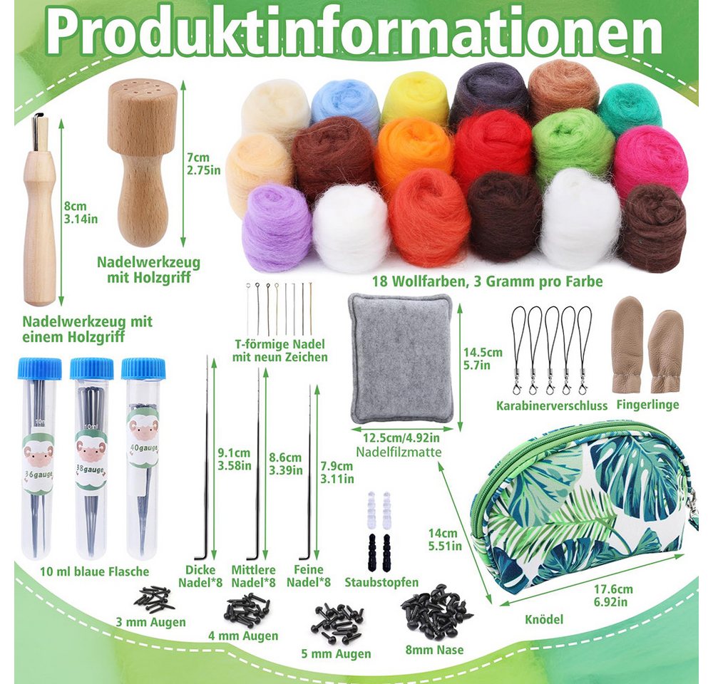 CLTYQ Kreativset 18 Farben Filzwolle, Nadel-Filz Starterset mit Filznadeln,DIY-Basteln, für Trockenfilzen,Filzwoll-Roving und Filzwerkzeug, für DIY-Basteln Bild 5