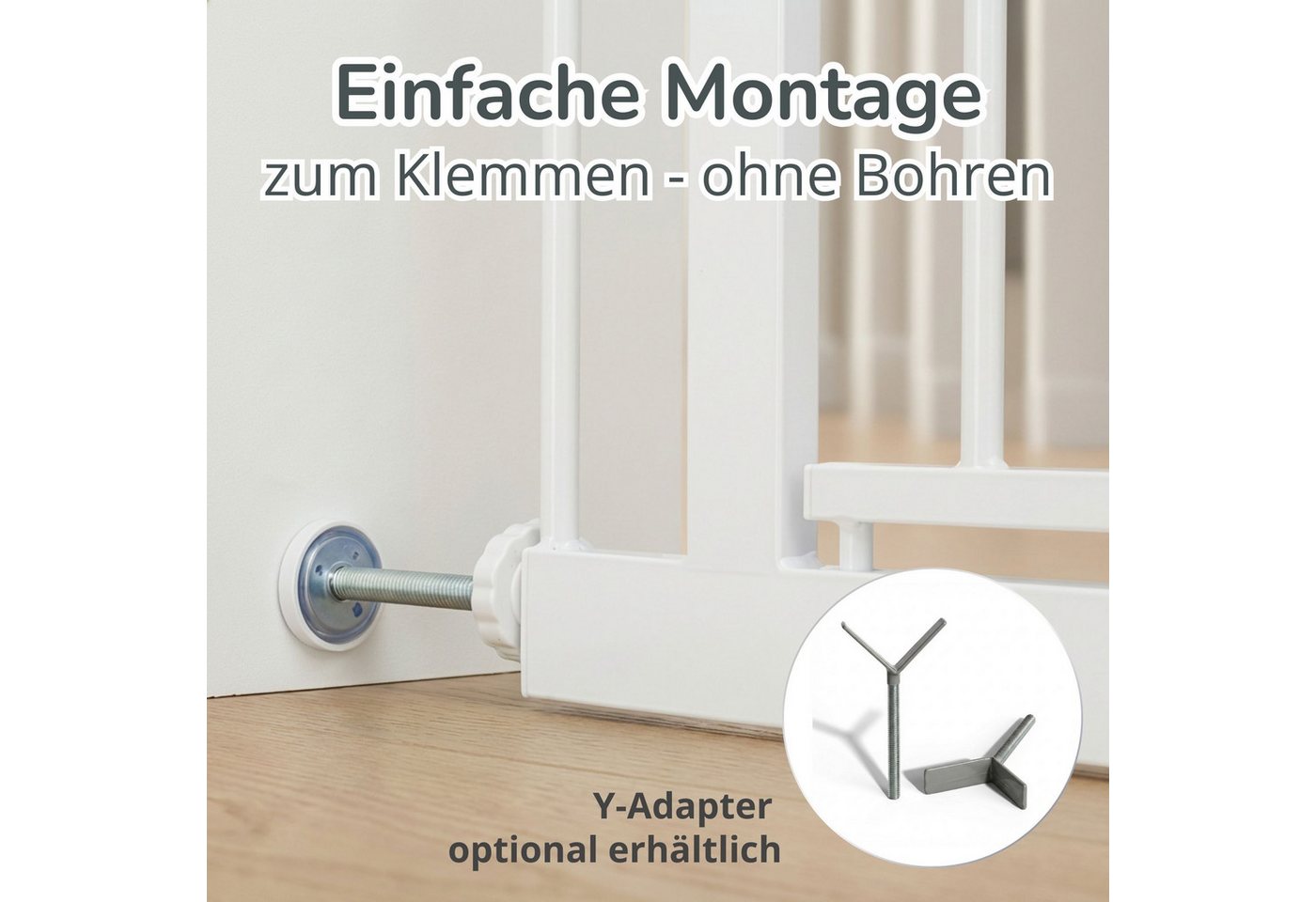 Bronea Treppenschutzgitter BALU Türgitter ohne Bohren Türschutzgitter Treppengitter (75–82 cm verlängerbar bis 165 cm, SAFETY-LOCK Rot/Grün, ANTI-STOLPER-RAMPE, AUTO-CLOSE Türschutzgitter), Entwickelt, Geprüft & Zertifiziert in Deutschland EN1930:2012-02 Bild 4