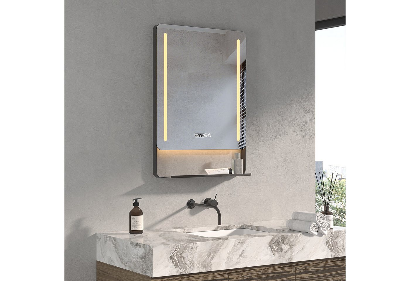 AQUABATOS Badspiegel Badspiegel mit Beleuchtung LED Spiegel Wandspiegel mit Ablage Rechteck, LED Touchschalter Lichtspiegel 6400K & 4500K & 3000K Beschlagfrei Bild 4