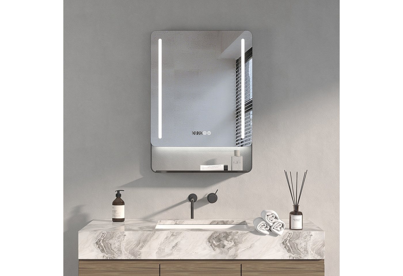 AQUABATOS Badspiegel Badspiegel mit Beleuchtung LED Spiegel Wandspiegel mit Ablage Rechteck, LED Touchschalter Lichtspiegel 6400K & 4500K & 3000K Beschlagfrei Bild 5