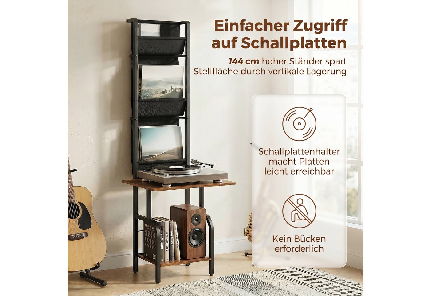 HOMCOM CD-Regal 3 Stofftaschen Bücherregal, DVD Regal 1-tlg., Medienregal mit Tischplatte, Kippsicherung, stabil. Bild 2