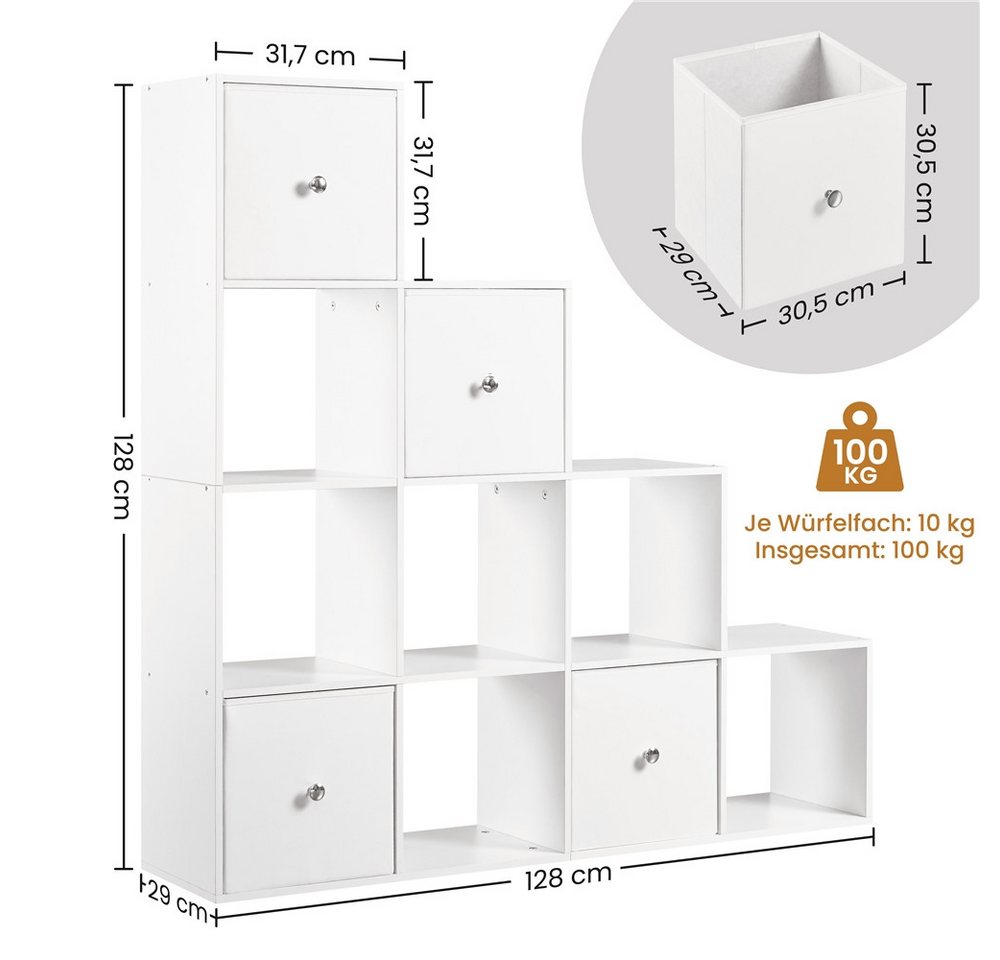 Yaheetech Bücherregal L-Förmiges Würfelregal mit 10 Fächern und 4 Aufbewahrungskörben, Cube-Regal für 120–200 Bücher Belastbar bis 100 kg
