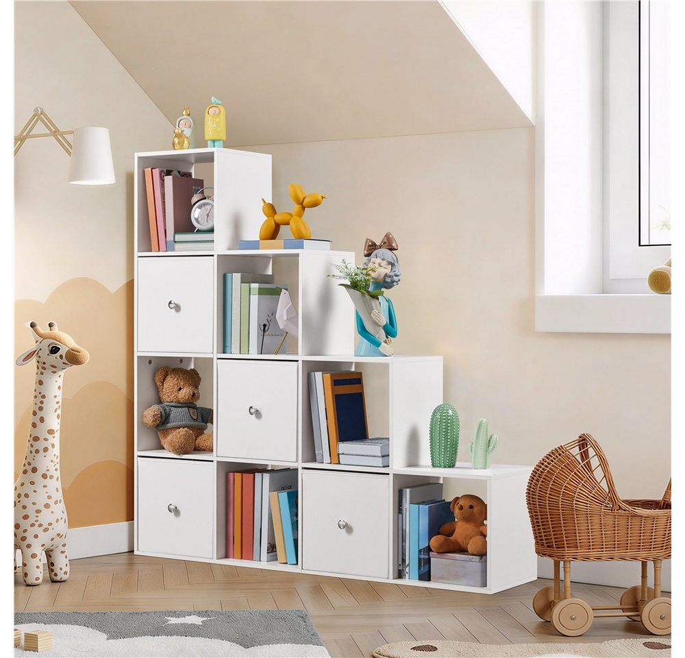 Yaheetech Bücherregal L-Förmiges Würfelregal mit 10 Fächern und 4 Aufbewahrungskörben, Cube-Regal für 120–200 Bücher Belastbar bis 100 kg Bild 4