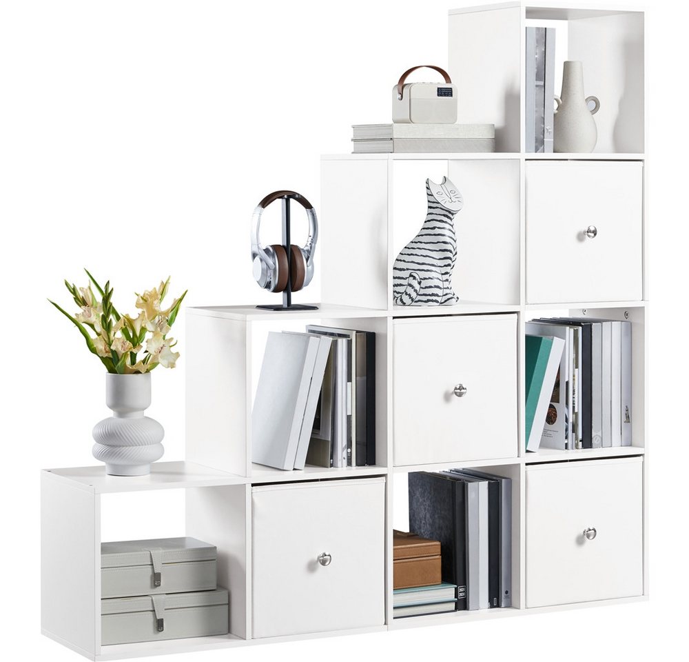 Yaheetech Bücherregal L-Förmiges Würfelregal mit 10 Fächern und 4 Aufbewahrungskörben, Cube-Regal für 120–200 Bücher Belastbar bis 100 kg Bild 5