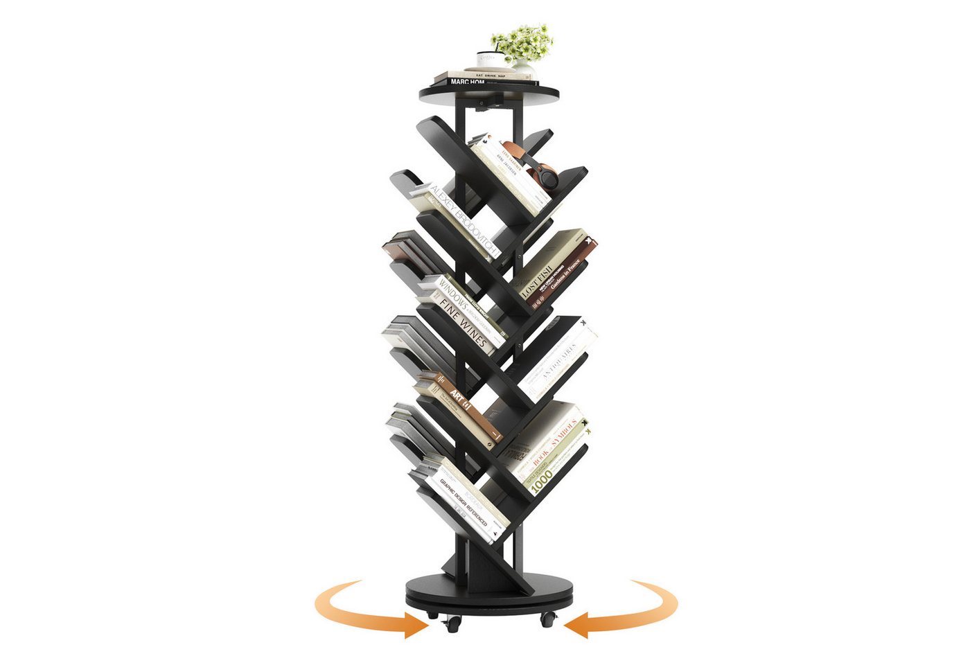 Patbrela Bücherregal 360° Bücherregal Drehbar Standregal Multifunktionales 17 Ebenen, Beweglich und Feststellbar, für Wohnzimmer Schlafzimmer, 40x40x127cm Bild 4