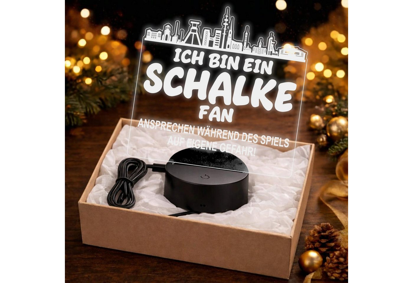 Lieblingsmensch LED Nachtlicht Fußball - Ich bin ein Schalke Fan - Ansprechen auf eigene Gefahr, LED fest integriert, Farbwechsel oder feste Farbe mit Fernbedienung & Touch, Man Cave Stimmungslicht – 19x23cm Bild 2