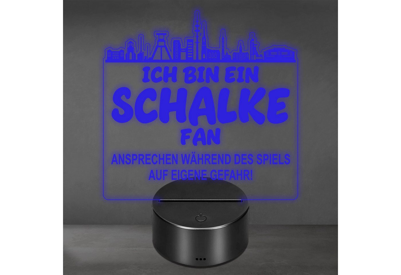Lieblingsmensch LED Nachtlicht Fußball - Ich bin ein Schalke Fan - Ansprechen auf eigene Gefahr, LED fest integriert, Farbwechsel oder feste Farbe mit Fernbedienung & Touch, Man Cave Stimmungslicht – 19x23cm Bild 4