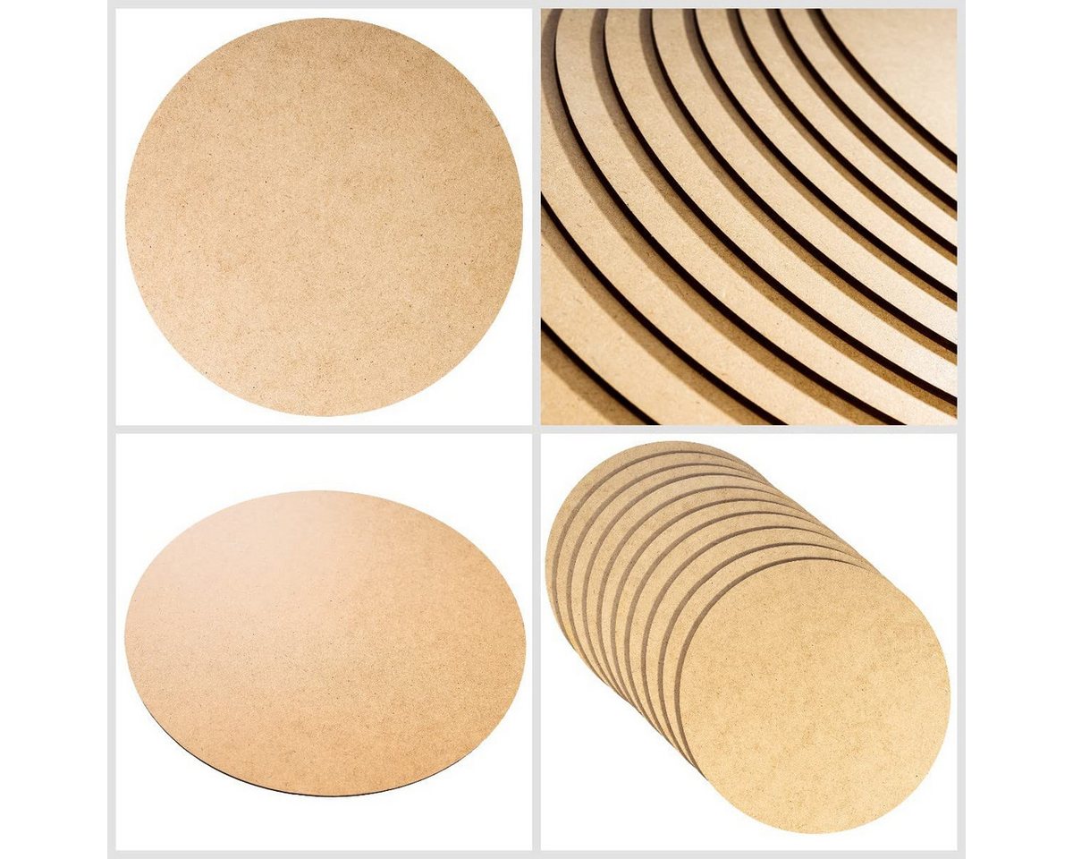 Creative Deco Bastelnaturmaterial 10x Runde MDF Platten 3 mm Dünne Holz Platten