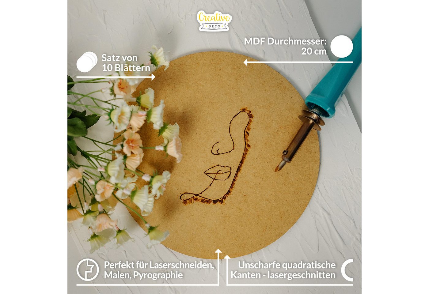 Creative Deco Bastelnaturmaterial 10x Runde MDF Platten 3 mm Dünne Holz Platten Bild 2