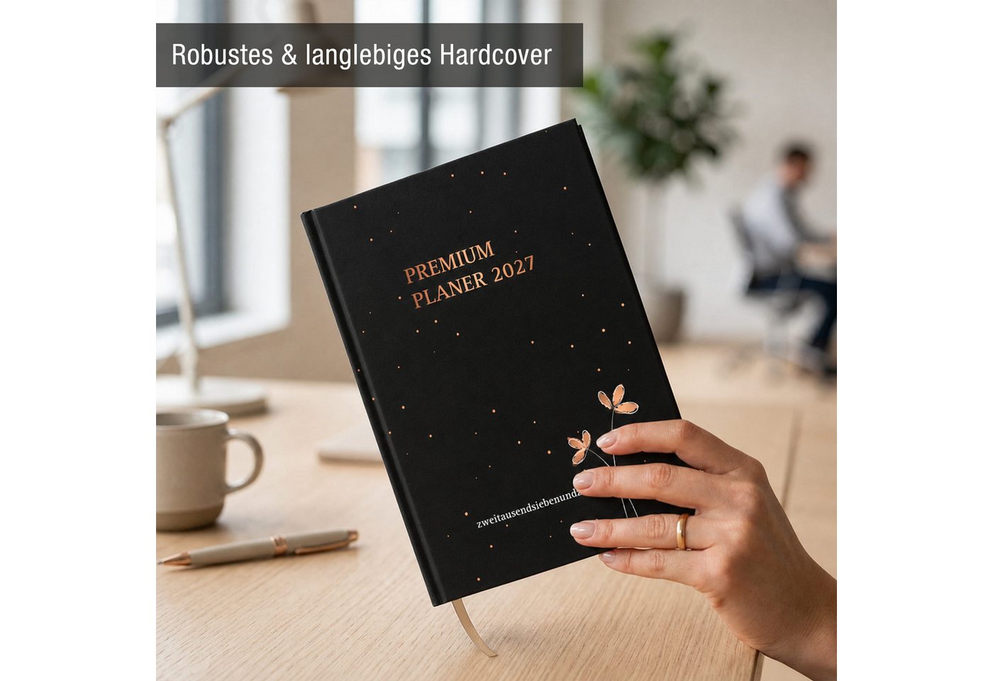 TOBJA Buchkalender Premium Planer 2027 Buchkalender schwarz Roségold OptiPlaner Noir FSC, Roségold-Akzent, 30-Min-Taktung, 18,5x26 cm, FSC, 4-sprachig Bild 3