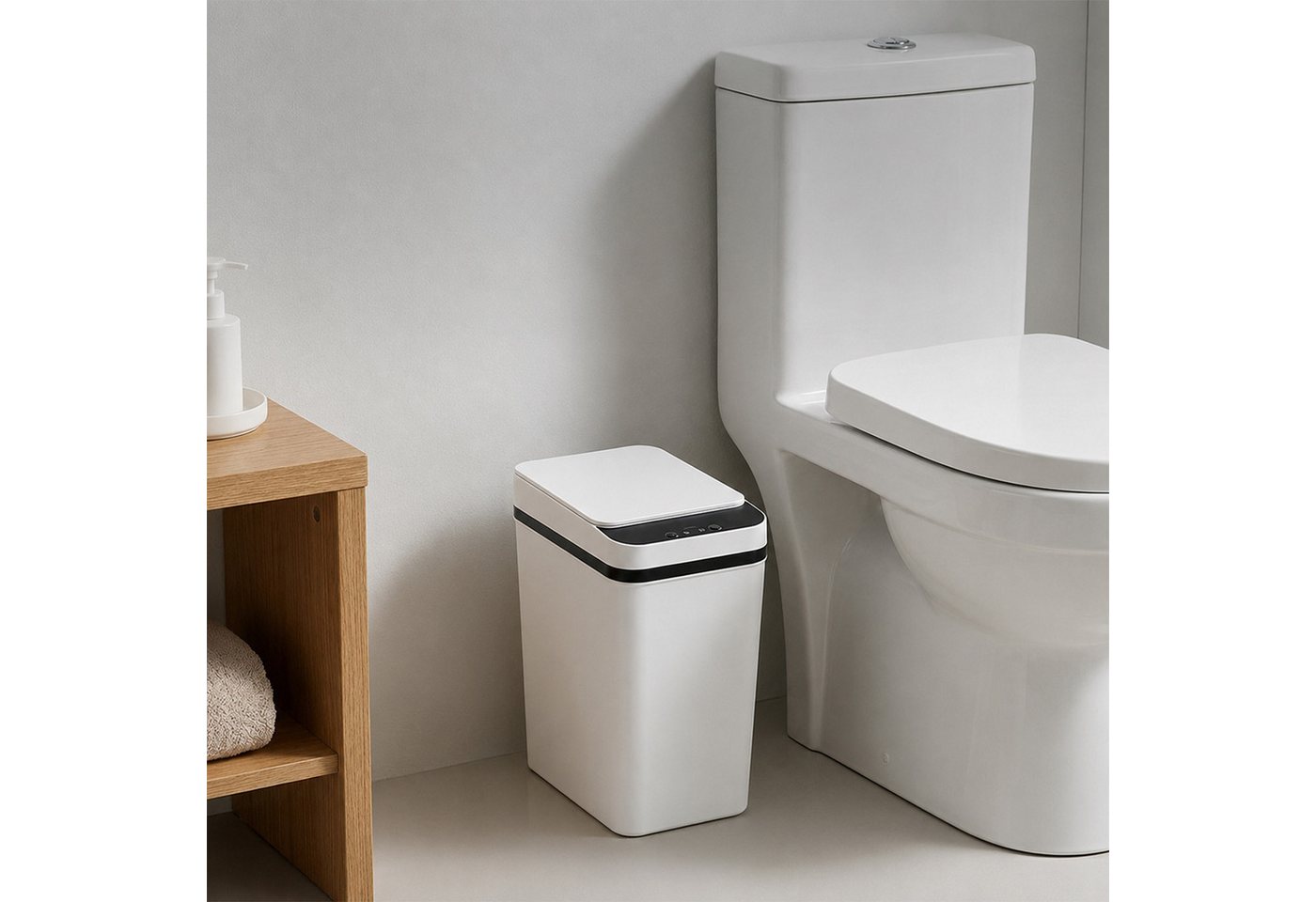 relaxdays Mülleimer 9L mit Sensor, weiß