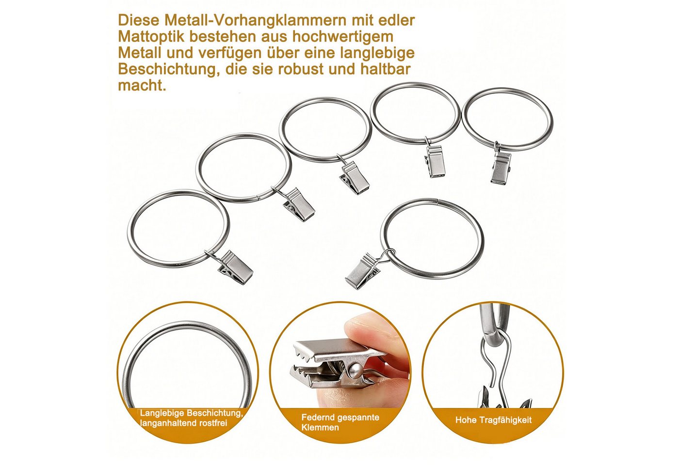 MOPUEA Gardinenring Gardinenring mit Ringen, 30St, Metall Vorhangringe Gardinenklemmen, (Vorhangzubehör-Set, 30 Metall Vorhangringe mit starken Clips), Rostfrei, stabil, gleitfähig, langlebig, vielseitig Bild 5