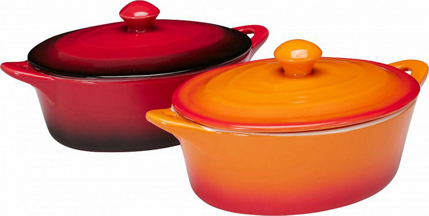 Koopman Ofenschale Auflaufform Gartopf Ofenform 2 Farben Keramik 2 Stk, Keramik, (Set, 2-St., Packung), 2er Set, mit Deckel, Keramik, Orange + Rot Bild 5