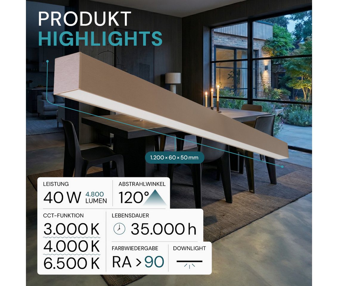 LUXULA LED Pendelleuchte LUXULA LED Linearleuchte 120 cm 40 W CCT einstellbar Gold, Farbwechsler Bild 3