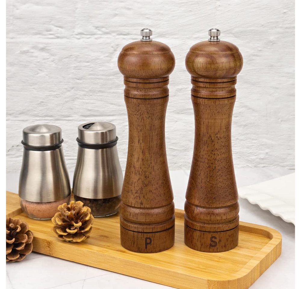 SURFOU Salzmühle Salz-/Pfeffermühle - 2er Set, Gewürzmühlen, Streuer, Mühlenset Holz manuell, (2 Stück), Fassungsvermögen 3 oz, Nachfüllbar, mit S/P-Beschriftung Bild 5