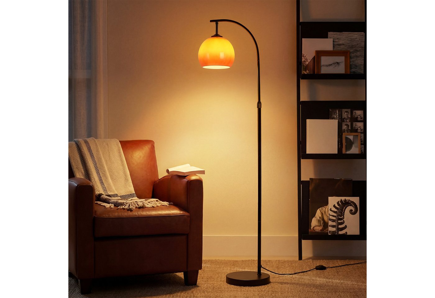 Nettlife Stehlampe bogen wohnzimmer Angelstil Höhe verstellbar drehbarer Fußschalter E27, ohne Leuchtmittel, für Wohnzimmer Schlafzimmer Arbeitszimmer Eisen Glas 220-240V max. 40W Bild 2