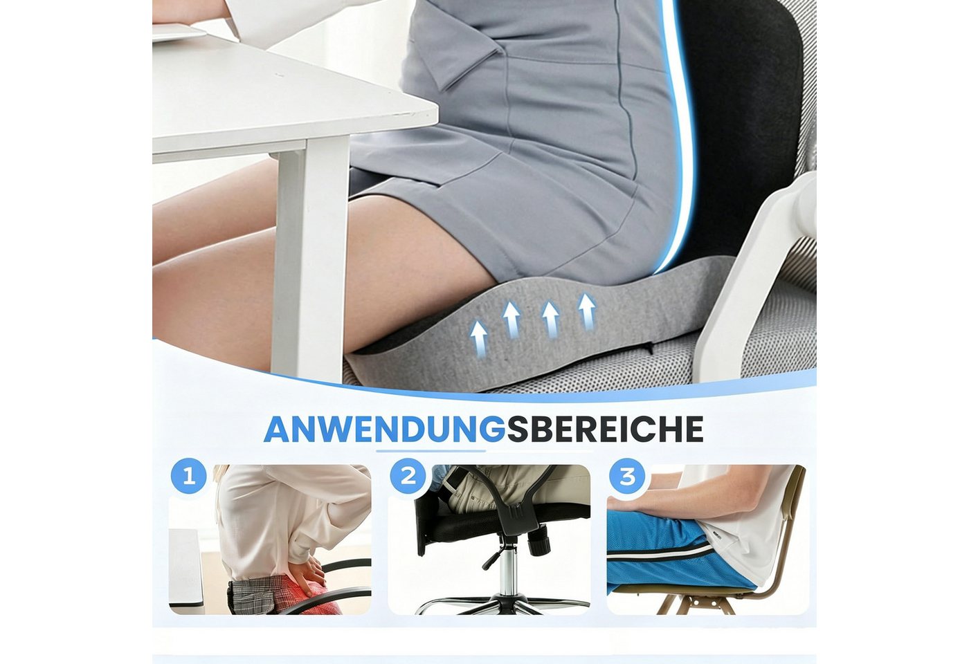 ibettertec Sitzkissen Hämorrhoiden Sitzkissen Orthopädisch für Hämorrhoiden Eisseide Gewebe, Ergonomisches Sitzring Memory Foam Kissen für Bürostuhl Auto Rollstuhl Bild 3