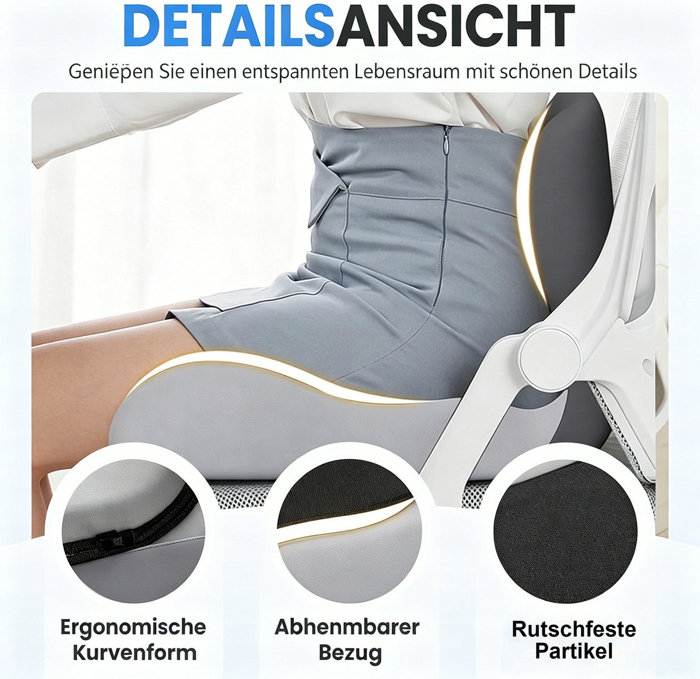 ibettertec Sitzkissen Hämorrhoiden Sitzkissen Orthopädisch für Hämorrhoiden Eisseide Gewebe, Ergonomisches Sitzring Memory Foam Kissen für Bürostuhl Auto Rollstuhl Bild 4