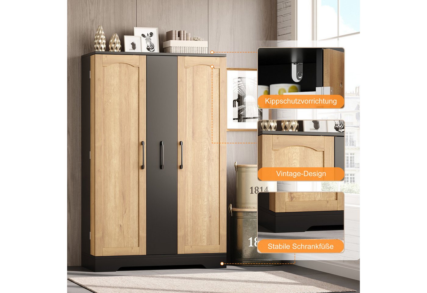 Celya Küchenbuffet Küchenschrank Doppeltürschrank mit 4-stufigem Vertikalauszug (mit Gewürzregal, verstellbaren Regalböden und modernem Design) Bild 3