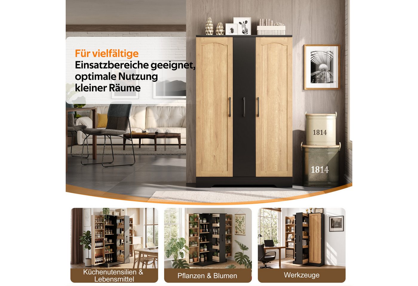 Celya Küchenbuffet Küchenschrank Doppeltürschrank mit 4-stufigem Vertikalauszug (mit Gewürzregal, verstellbaren Regalböden und modernem Design) Bild 5