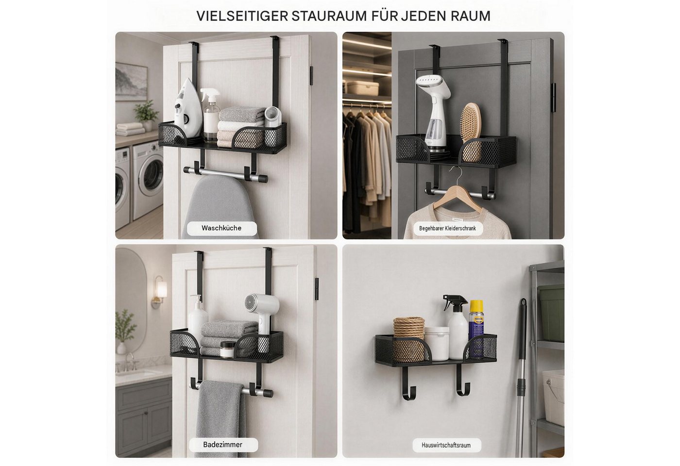 BlingBin Türhaken Bügelbrett Halterung Wandhalterung mit großem Aufbewahrungskorb, Waschküche, Bad, küche, (1 Stück, 1-St., 31.5*15.5*43.5cm), Bügeleisen Bügelbretthalter für die Waschküche,hängeregal Bad küche