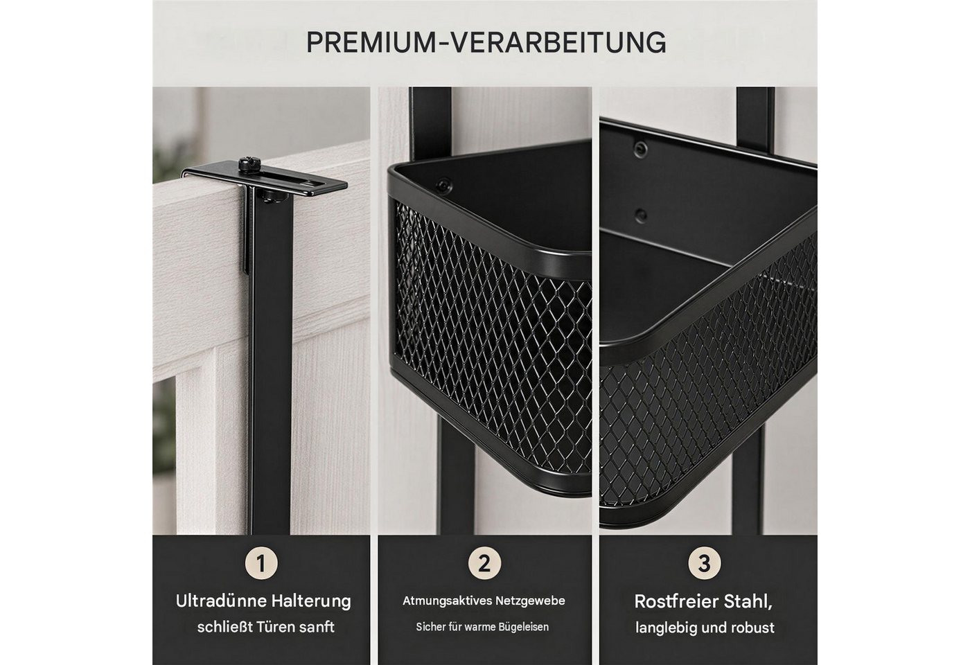 BlingBin Türhaken Bügelbrett Halterung Wandhalterung mit großem Aufbewahrungskorb, Waschküche, Bad, küche, (1 Stück, 1-St., 31.5*15.5*43.5cm), Bügeleisen Bügelbretthalter für die Waschküche,hängeregal Bad küche Bild 2