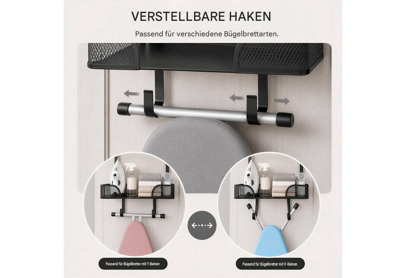 BlingBin Türhaken Bügelbrett Halterung Wandhalterung mit großem Aufbewahrungskorb, Waschküche, Bad, küche, (1 Stück, 1-St., 31.5*15.5*43.5cm), Bügeleisen Bügelbretthalter für die Waschküche,hängeregal Bad küche Bild 5