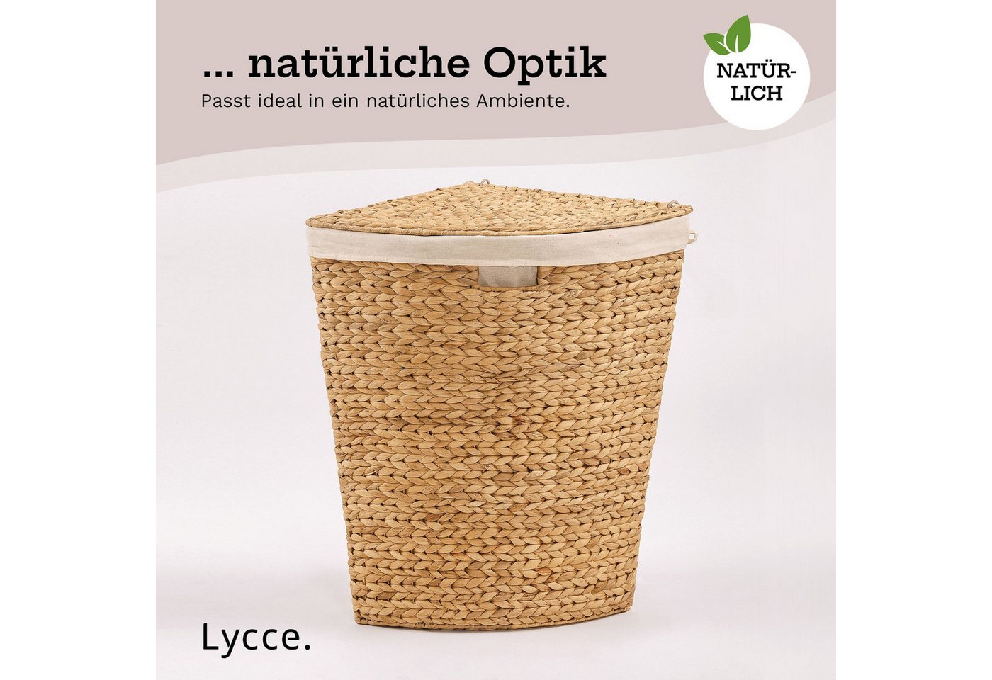 Lycce Wäschekorb Wäschekorb mit Deckel Eckwäschetruhe Wasserhyazinthe natur, 3 Größen, ideal für Nischen / Ecken, viel Stauraum für wenig Platz Bild 2