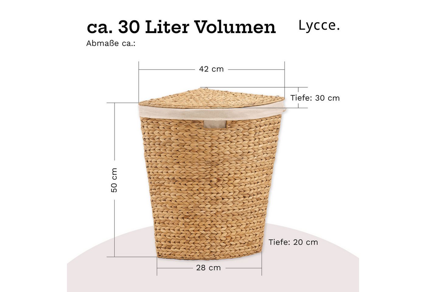 Lycce Wäschekorb Wäschekorb mit Deckel Eckwäschetruhe Wasserhyazinthe natur, 3 Größen, ideal für Nischen / Ecken, viel Stauraum für wenig Platz Bild 4