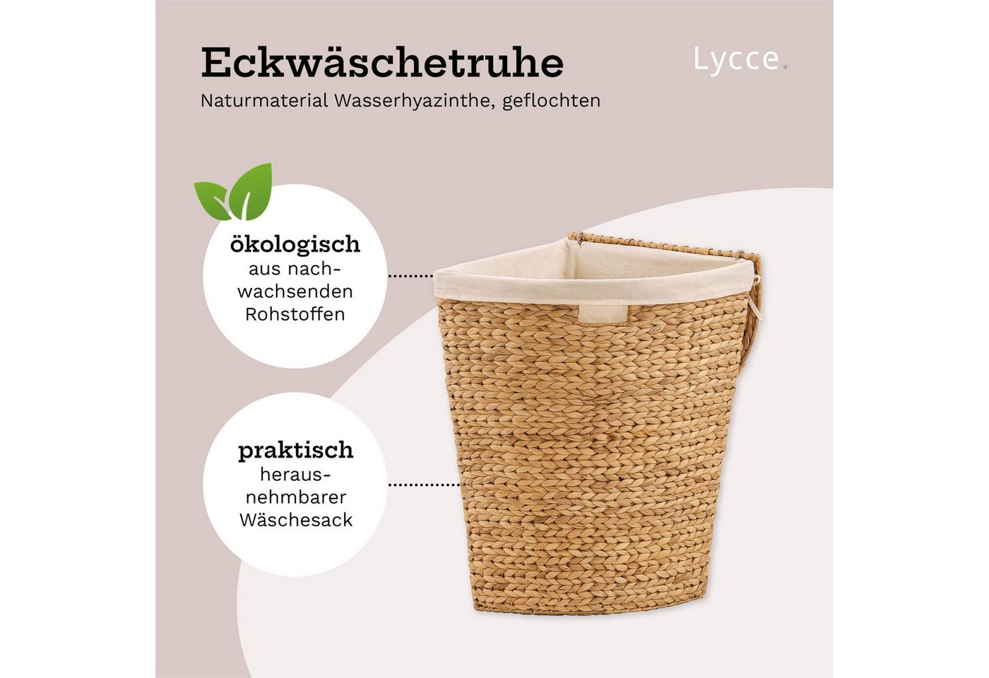 Lycce Wäschekorb Wäschekorb mit Deckel Eckwäschetruhe Wasserhyazinthe natur, 3 Größen, ideal für Nischen / Ecken, viel Stauraum für wenig Platz Bild 5
