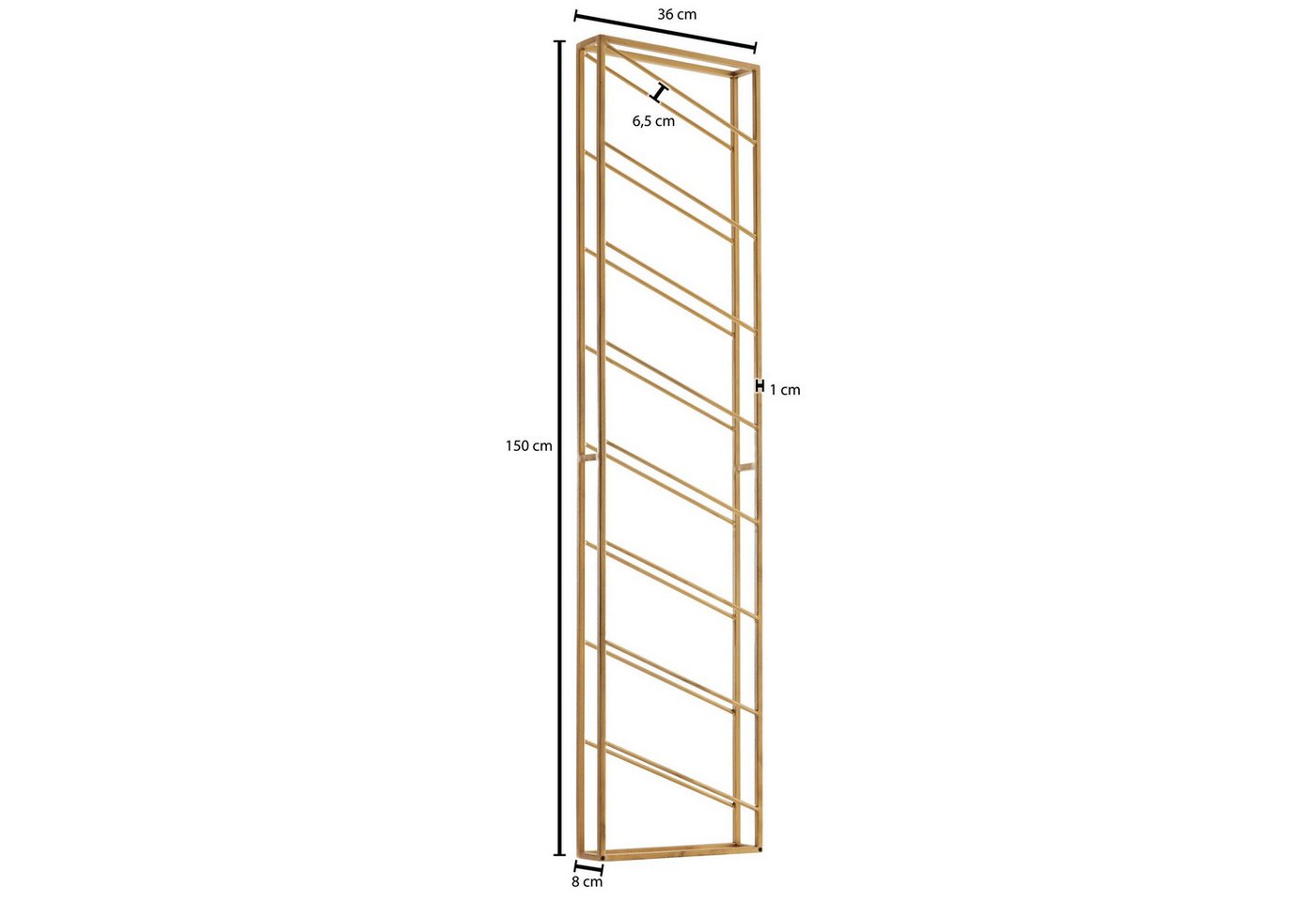 FINEBUY Weinregal FB41453 Flaschenregal Wand 36x150x8 cm Metall Regal Wein Groß, Regal Wandmontage Schmal, Wandregal Wein Metall, Flaschenregal für die Wand, 36x150x8 cm Gold Bild 5