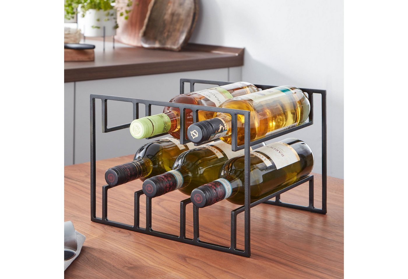 FINEBUY Weinregal FB82257 Weinflaschenhalter Tisch 29x21x25 cm Metall Schwarz, Weinflaschenhalter Schwarz Modern, 29x21x25 cm, Weinhalter, Flaschenhalter Eisen für 6 Flaschen Bild 5