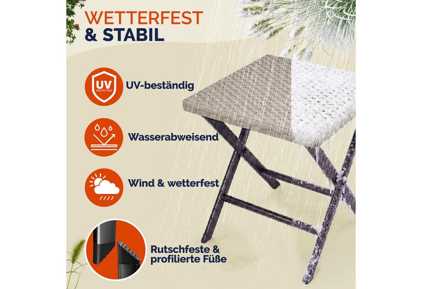 Casaria Klappstuhl, Polyrattan 75kg Belastbarkeit 44x40x44cm Klappbar Leicht Tragbar
