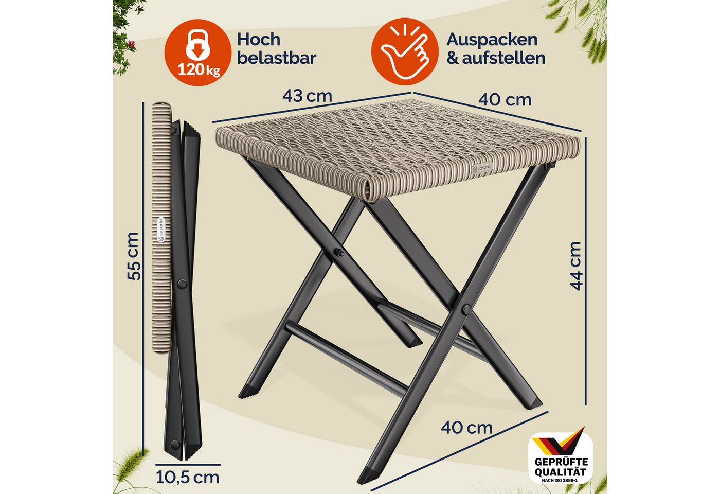 Casaria Klappstuhl, Polyrattan 75kg Belastbarkeit 44x40x44cm Klappbar Leicht Tragbar Bild 2