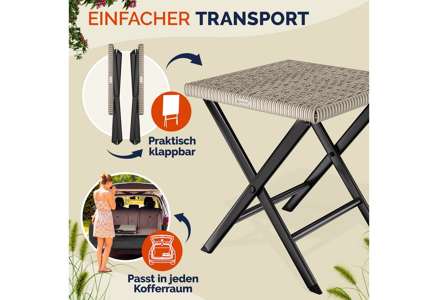 Casaria Klappstuhl, Polyrattan 75kg Belastbarkeit 44x40x44cm Klappbar Leicht Tragbar Bild 4