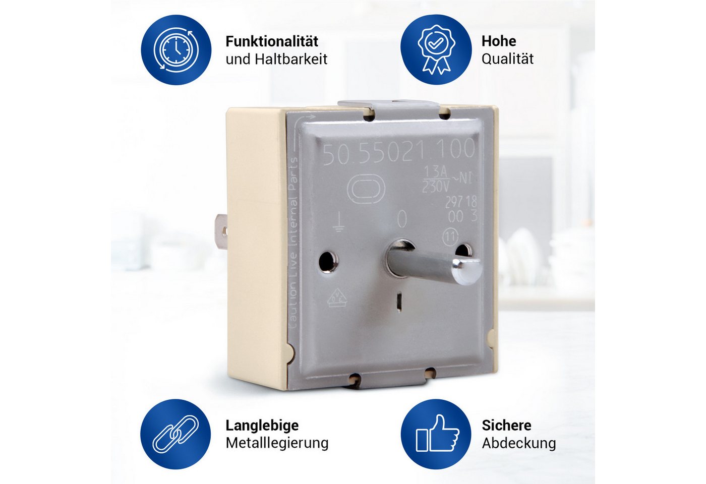 VIOKS Schalter Energieregler Ersatz für EGO 50.55021.100, mit integrierter Zweikreis-Schaltung für Kochfeld Herd Bild 3