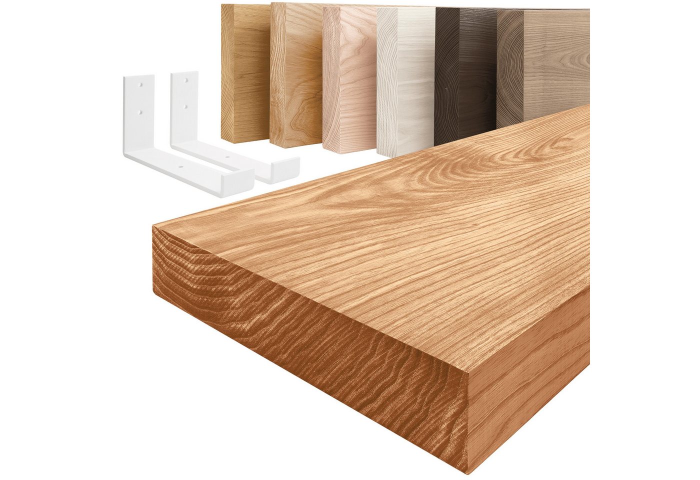 LAMO Manufaktur Wandregal Holz Gerade Regal Farbe: Dunkel mit weißem Industrial 40 cm, Komplett-Set, 40mm stake Massivholzplatte Bild 4