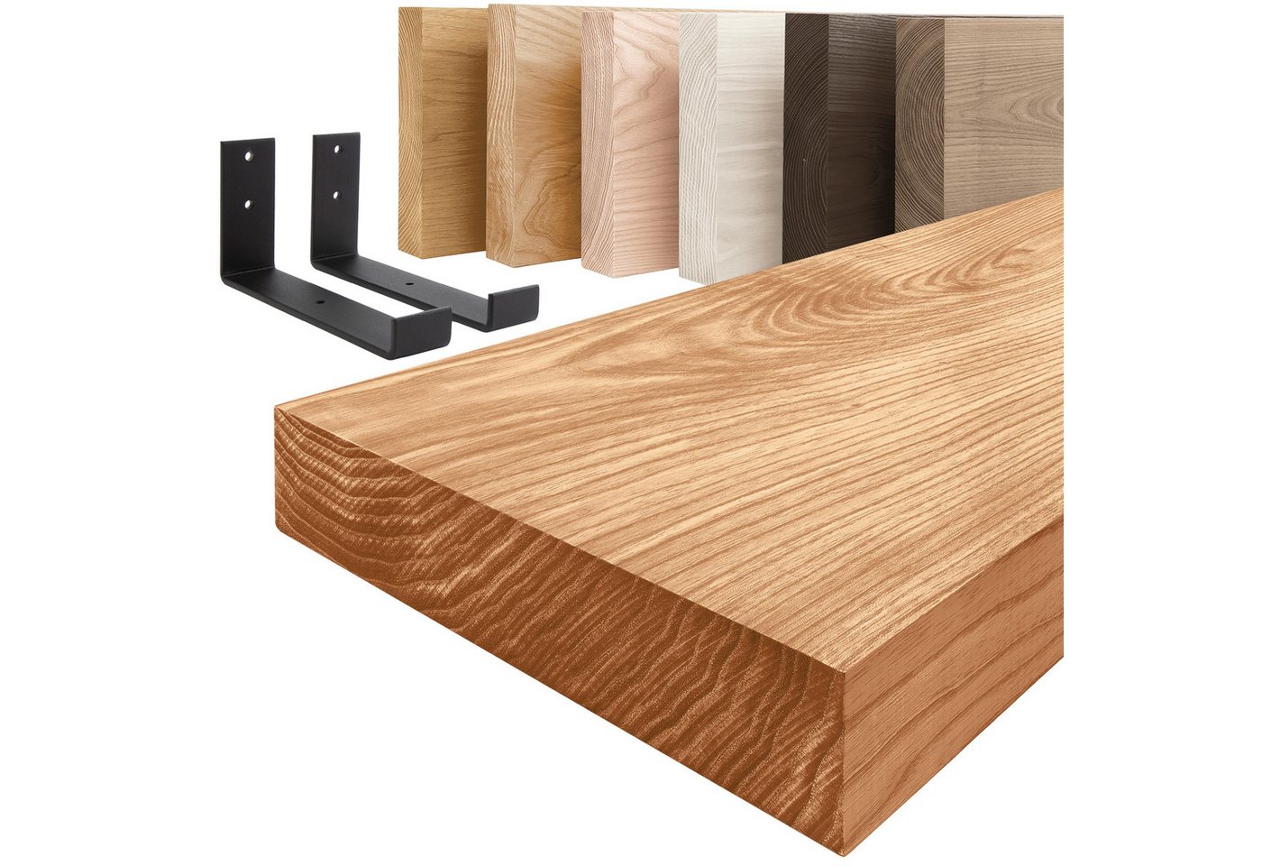 LAMO Manufaktur Wandregal Holz Gerade Regal Farbe: Dunkel mit schwarzem Industrial 40 cm, Komplett-Set, 40mm stake Massivholzplatte Bild 4